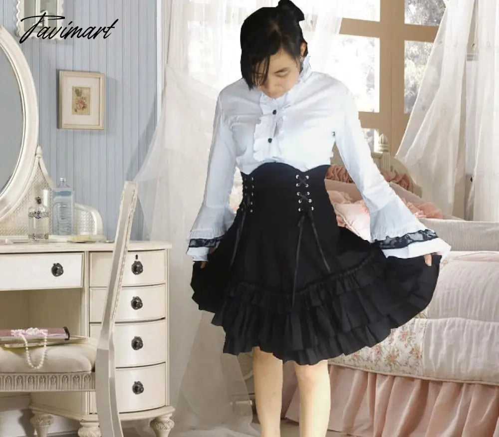 New Cotton Black Women Gothic Skirt High Waist Girdling Lolita Cosplay Costume for Halloween Party Gothic Bubble Skirt
