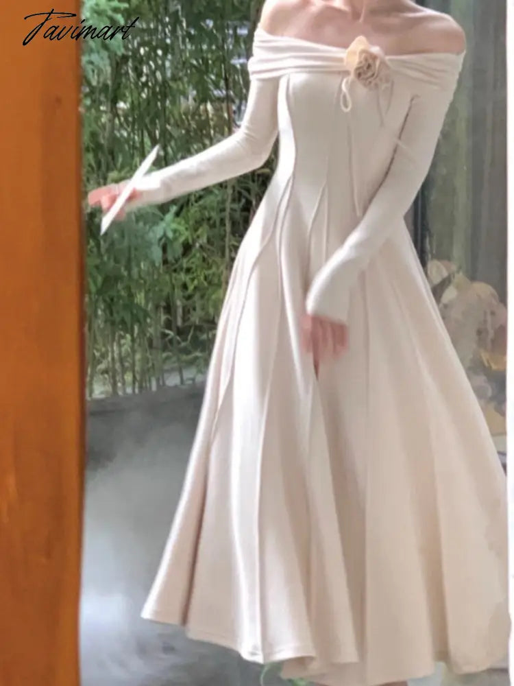New Fashion Elegant Casual Women Knitted Dress Vintage A-Line Solid Party Birthday Sweater Vestidos Female Chic One Pieces Robe
