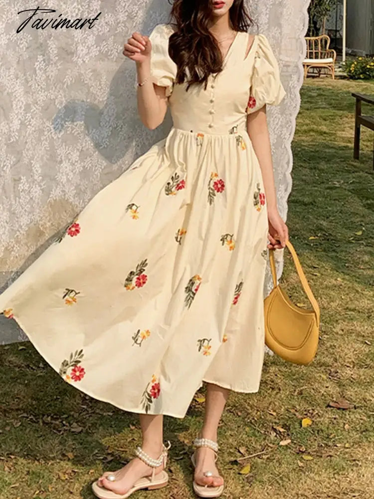 New Fashion Floral Romantic Fake Two Piece Embroidered Dress For Women Short Sleeves V-Neck Summer Dresses Vestidos