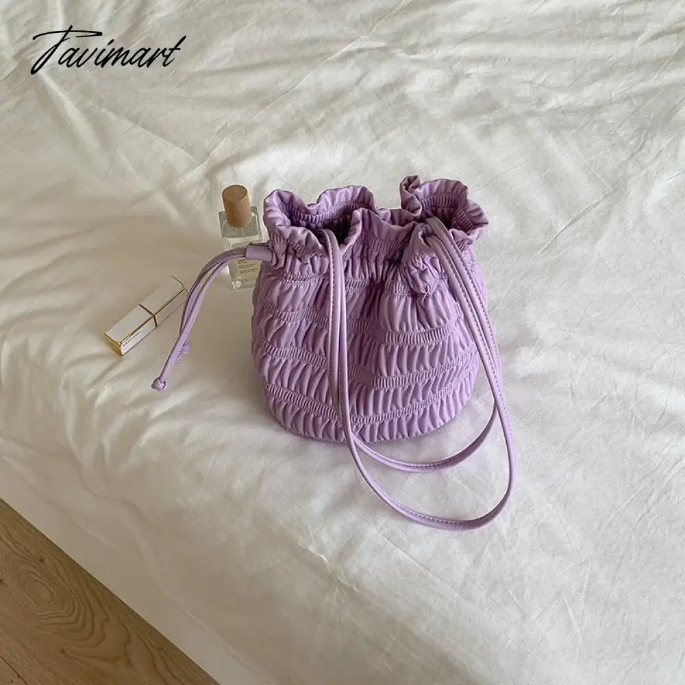 New shoulder bag female high-capacity personality trend bucket bag female drawstring PU soft leather fold bag Korea