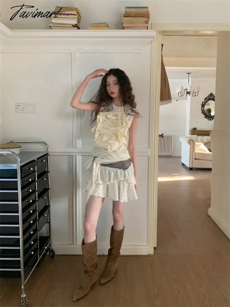 O Neck Spring Summer T-shirt Romance 3D Flower Sleeveless Vest Y2k Tops Harajuku Style Tank Top Fashion Ropa De Mujer