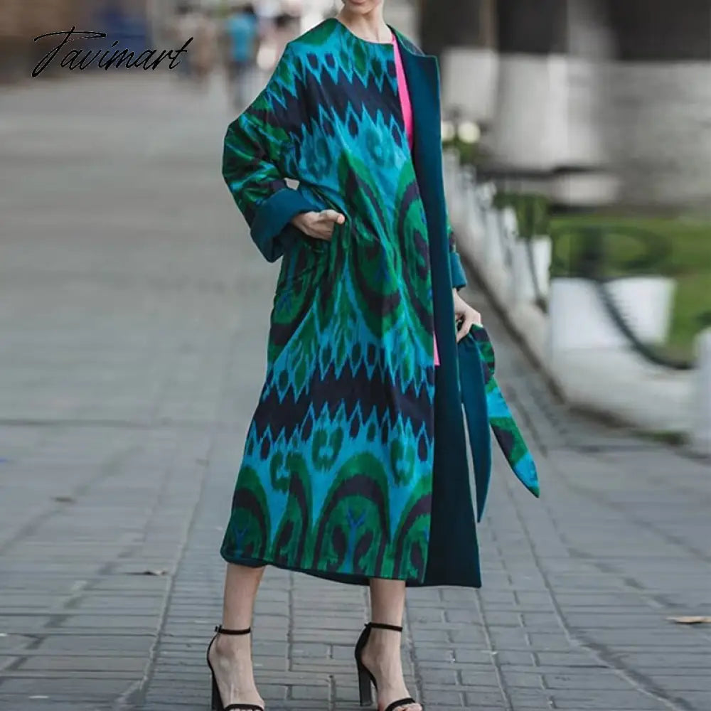 Office Lady Pocket Cardigan Loose Jacket Women Fashion Print Casual Lining Reversible Coat Vintage Elegant Long Draped Overcoats