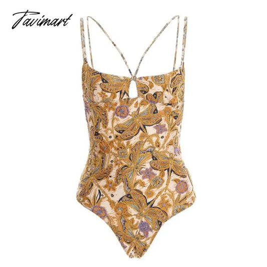Orange Printed Cutout Tie One Piece Swimsuits Coverups Triangle Micro Bikinis Sexy Women String Bathing Suits Luxury