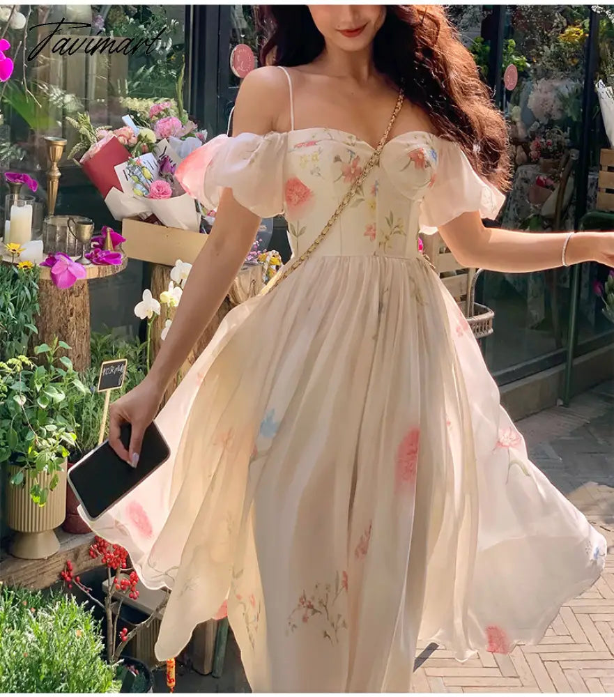 Party Summer Dresses Flowy Vintage Prom Elbise Chic Holiday Beach Boho Vestidos Fashion Floral Print Princess Elegant Midi Dress