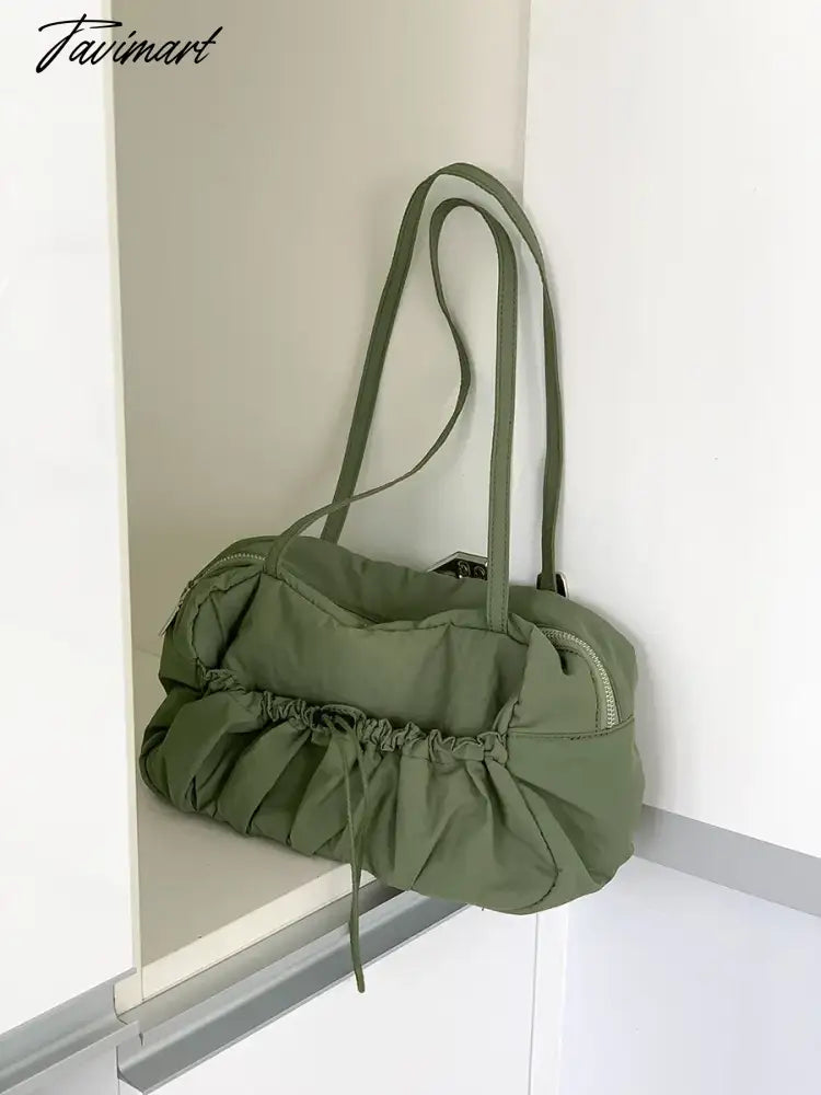 Pleated High-end Superlatives Square Underarm Bags for Women Designer Nylon Ruched String Casual Unique Versatile Hand Bags