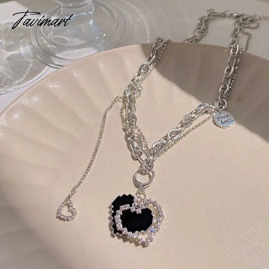 Removable Titanium Steel Senior Fashion Women Pendant Necklaces Fine Double Chain Heart Party Zircon Necklace Jewelry