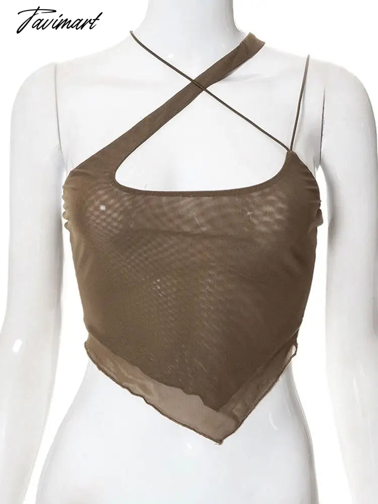 Sexy Coqutte Clothes Hollow Out Sleeveless Shirts Backless Party Clothes Woman Night Asymmetrical Top Halter Trashy Y2k Rave Top