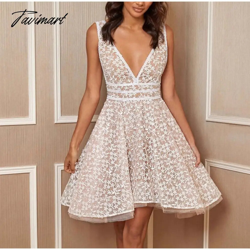 Sexy Deep V-neck Printed Dress Women Sleeveless Waist Tight Princess Skirt Female Elegant Zipper A-line Dresses