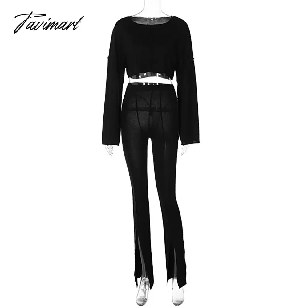Sexy Simple Temperament Ladies Long Sleeve T-shirt Trumpet Casual Pants Set