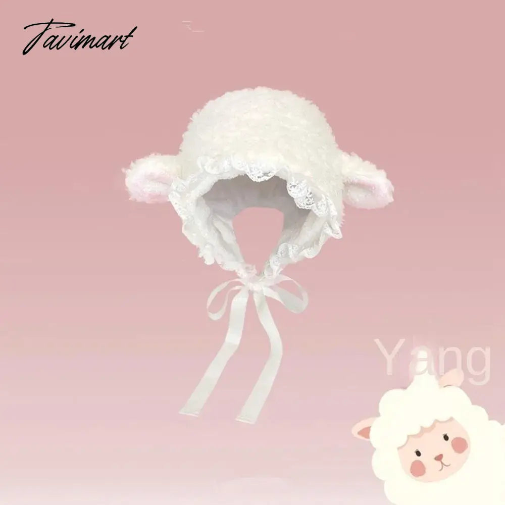 Soft Lovely Lamb Cosplay Bucket Hat Outdoors Warm Winter Outdoors Hats Cosplay Hat Fluffy Hats Fluffy Costume Hats Gift