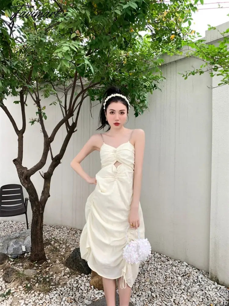 Spring New Style American Style Temperament Versatile Suspender Dress Spice Girl Sense of Design Solid Color Long Skirt