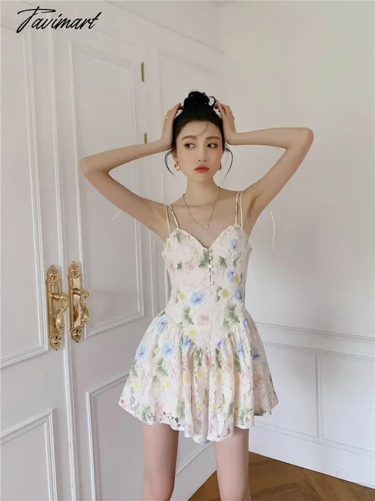 Spring Women' Clothing Dress Self-cultivation Tea Break French Style Lace Sexy Sweet Spicy Girl Lace Sling Feminine Dress