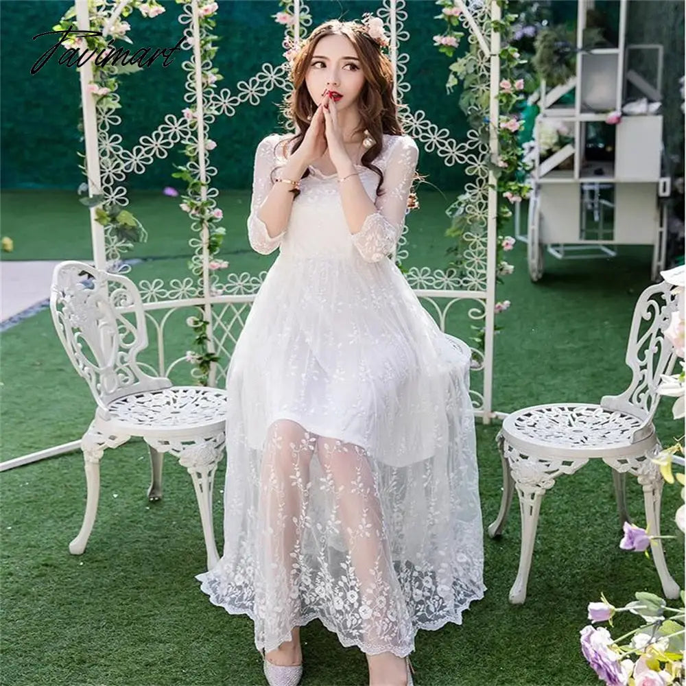 Street Sexy Casual Slim Lace Dress Lolita Princess Elegant Midi Dress Fairy Cos Loli Beach Party Vestidos