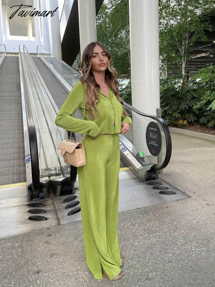 Summer Casual Pleated Three-piece Set Women Oversized Vest Long Sleeve Shirt Wide Leg Pants Suit Female Fashion Lady Outfit