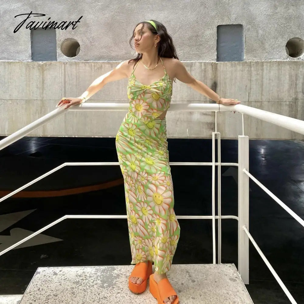 Summer New Fresh Green Print Suspenders Skirt Two-Piece Woman Beach Print Floral Tie Dye Lace Stripe