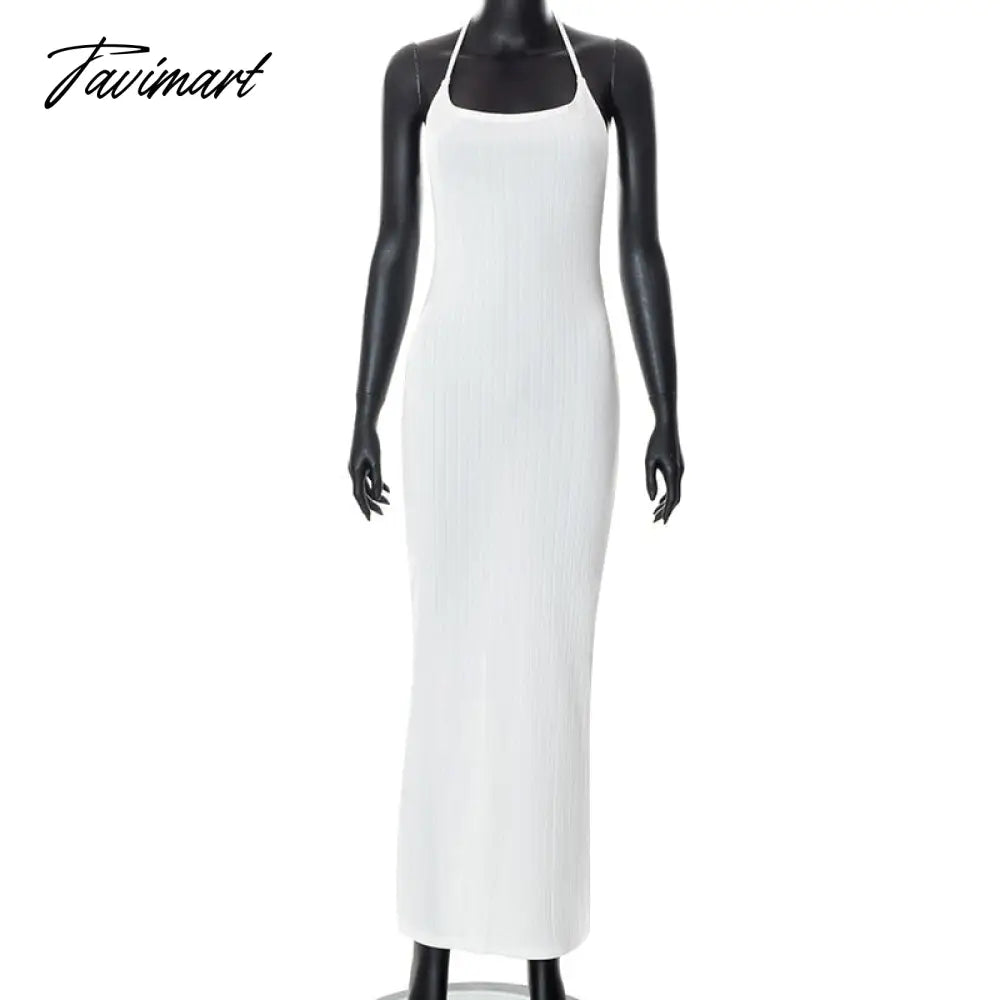 Summer Solid Color Suspenders Sexy Big Backless Lace Up Hip Long Slim Dress Women Lady Elegant Dresse Evening Dress