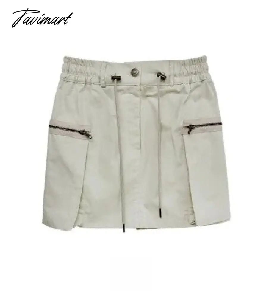Summer Vintage Korean Retro High Street Side Pocket Zipper Drawstring Low Waist MINI Skirt Streetwear Fashion Skirt