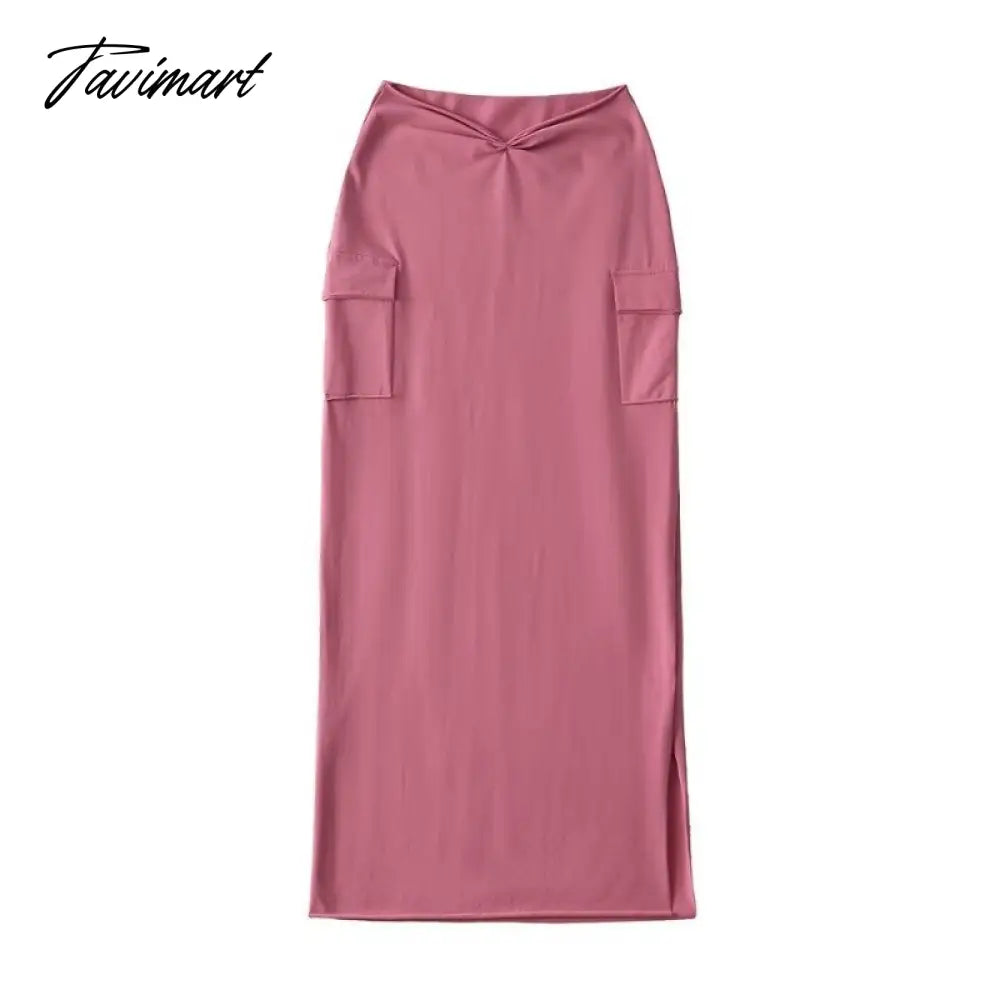 Summer Y2K Skirts Women Elastic High Waisted Bodycon Long Skirts Femme Body-shaping Shiny Streetwear Pockets Bottoms