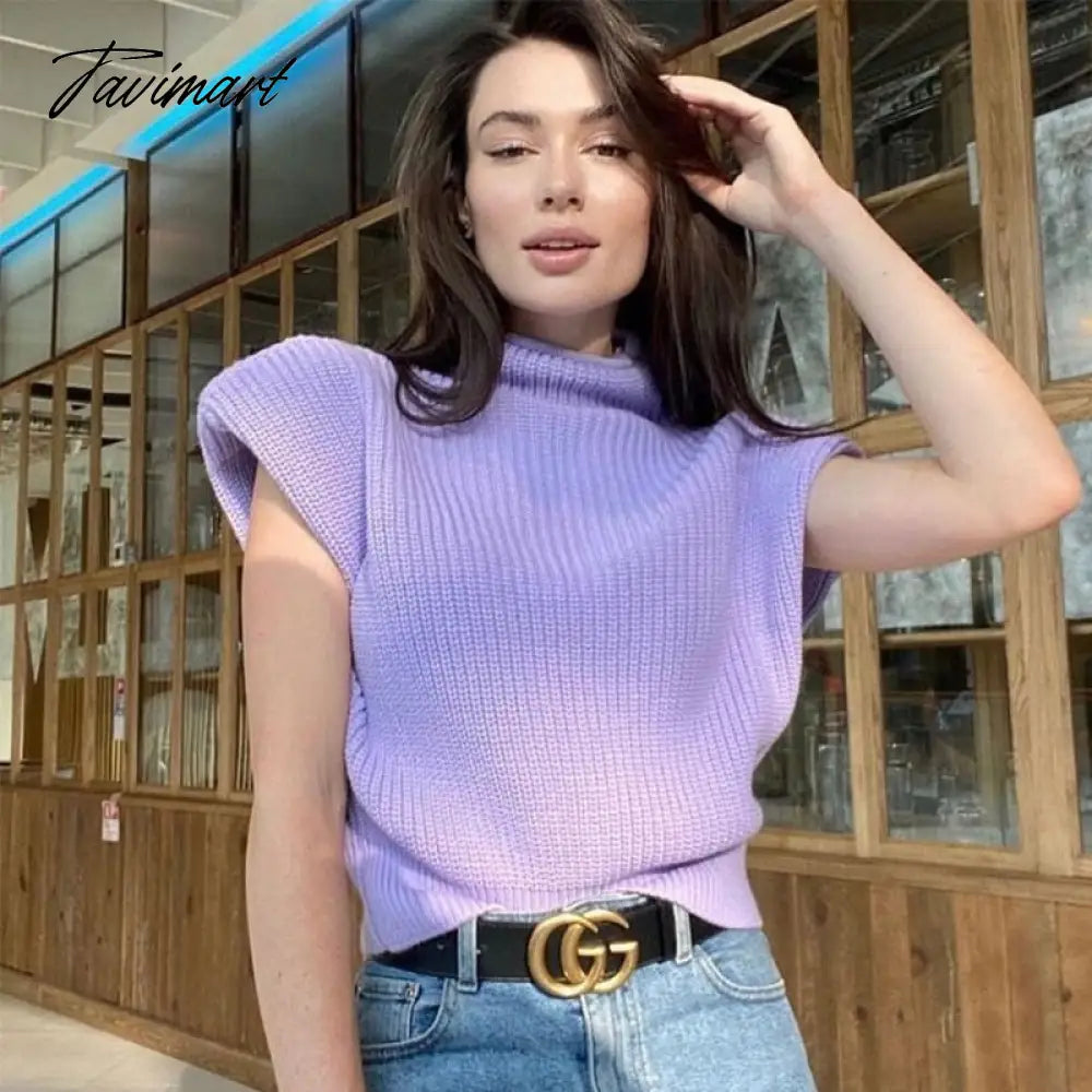 Sweater Vest Women Hight Neck Shoulder Pads Sweater Vest Dames Knitted Jumper Autumn Winter Korean Pullover Loose Tops