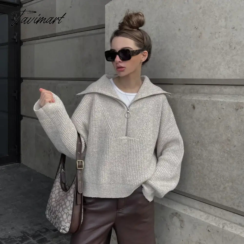 Sweater Women Korean Fashion New Knitted Pullover Autumn Winter Office Lady Long Sleeve Top Jumper Casual Spliced Zippers