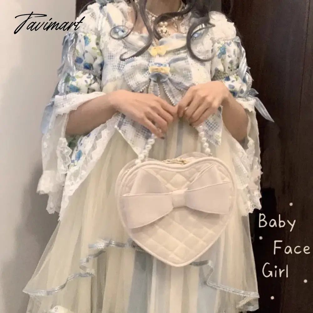 Sweet Lolita Shoulder Bags Women 2024 Elegant Girls Heart Crossbody Winter Autumn Cute Bow Handbag Pearl Bolsas Сумка