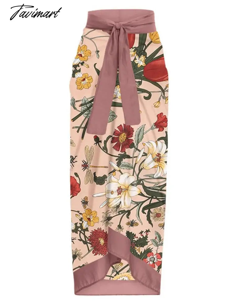 Vintage Floral Print One-Piece Triangle Micro Bikinis Sexy Swimsuit Pink Swimwear Women With Cover Up Summer Beach Luxury