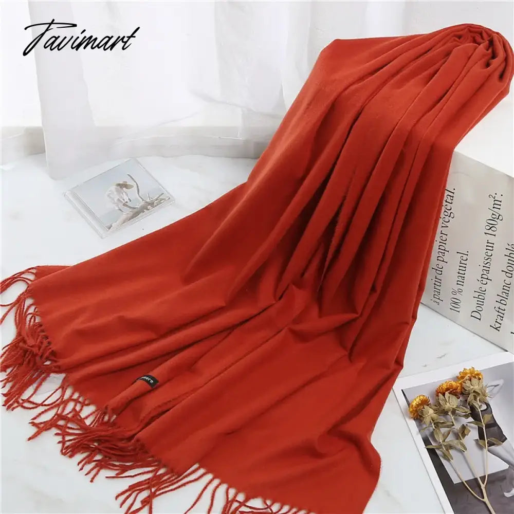 Winter Women Cashmere Scarves Solid Color Lady Thicken Warm Pashmina Shawl Tassel Scarves Versatile Fashion Female Long Scarves
