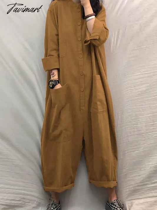 Women Jumpsuit Female Oversized Romper Zanzea Autumn Loose Pockets Overalls Casual Solid Stand Collar Bottom