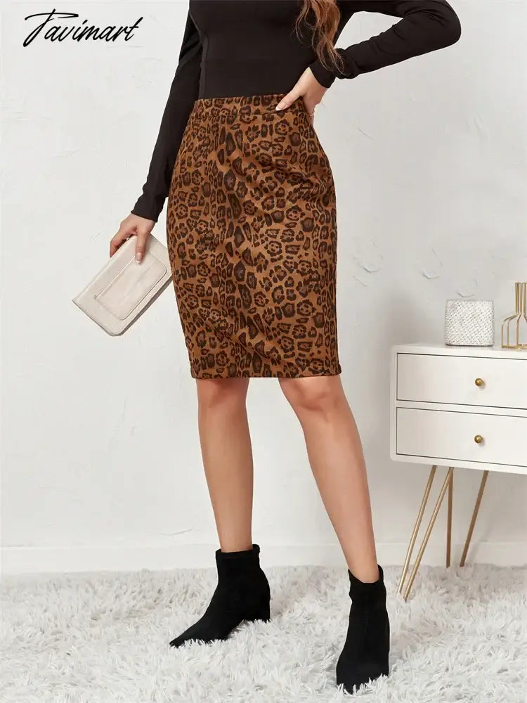 Women Leopard Print Long Skirts Suede Fabric Official Ladies New Wrap Skirt Autumn Elastic High Waisted Maxi Skirts
