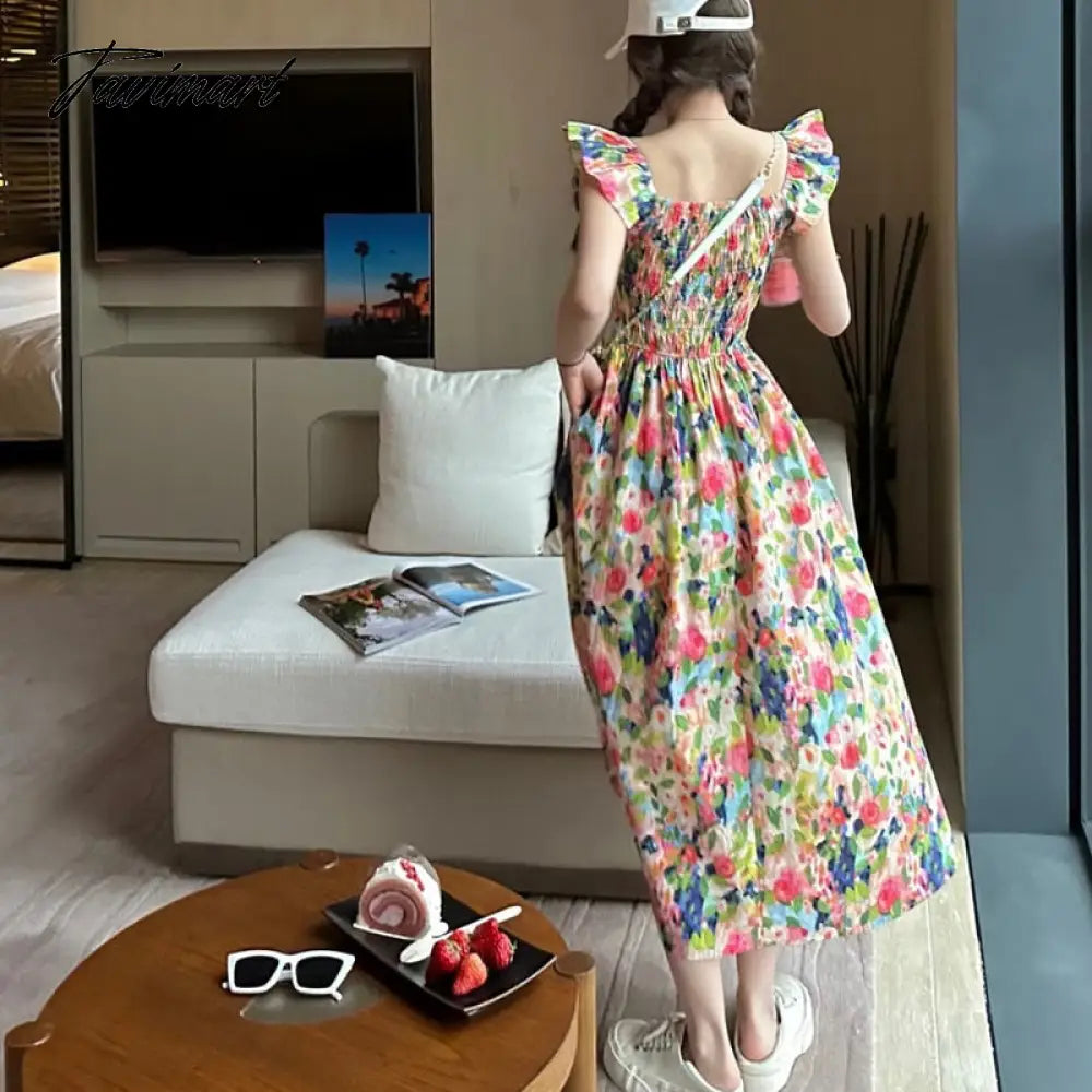 Women's Dress Summer Boat Neck off-the-Shoulder A- line Dress Oil Painting Printing French Gentle High Waist Dress