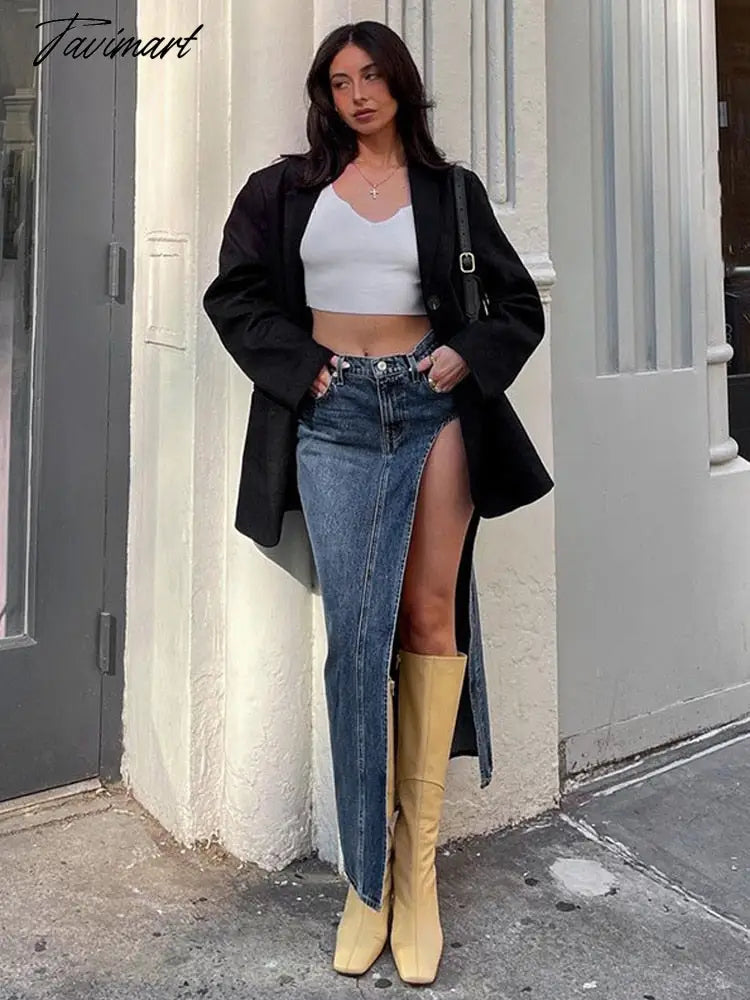 Women's high waist slit denim skirt summer street fashion denim long skirt sexy all-match casual long denim skirt for women y2k