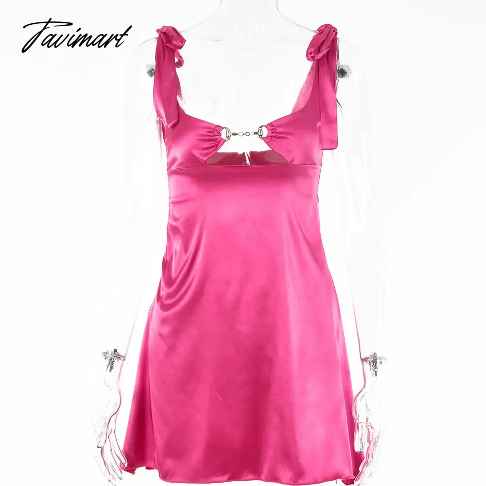 Women's Sleeveless U-neck Halter Bandage Sexy Backless Slit Mini Dress Summer Fashion Streetwear Party Dresses Vacation