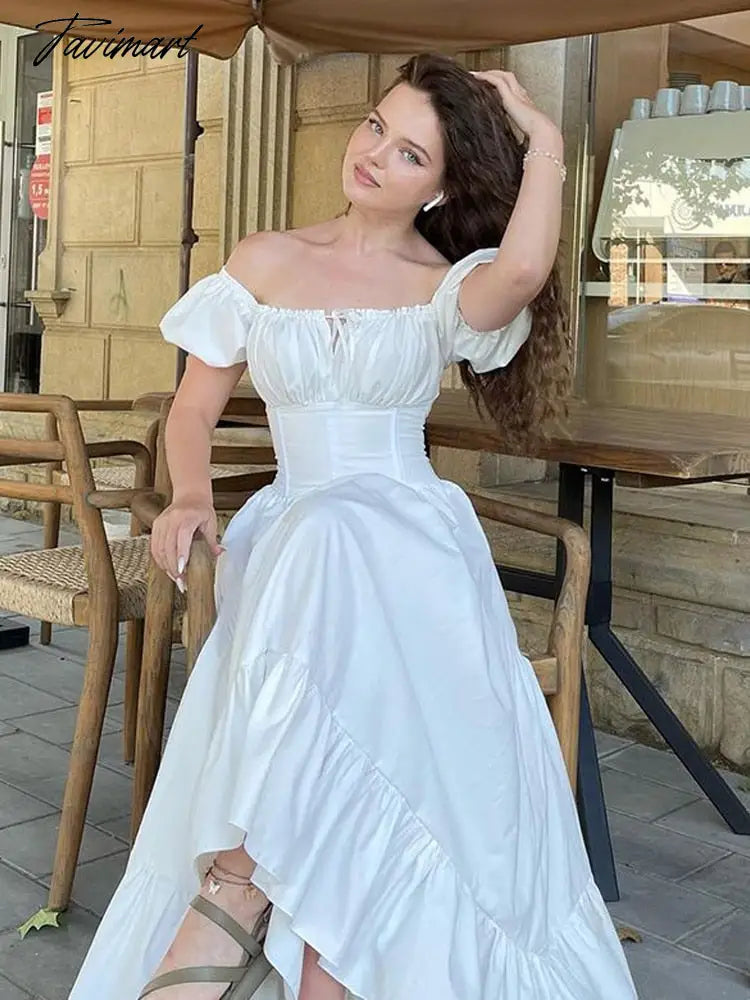 Women's Summer Bubble Short-sleeved Long Dress French Court Style Dress Women's Medieval Elegant Retro A-line Sexy Slit Dresses