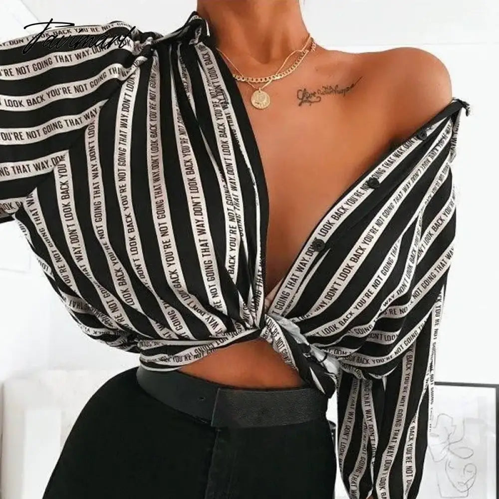 women shirt women shirts for women kawaii clothes European and American temperament Street sexy striped off shoulder fashion
