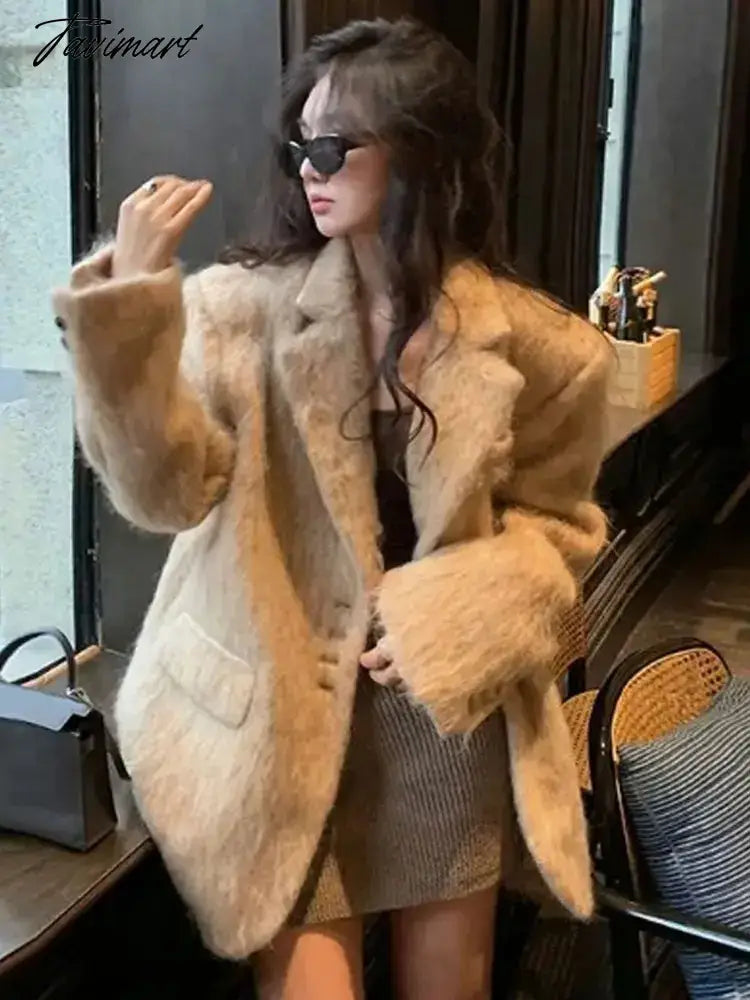 Women Sweety Pink Lapel Wool Jackets Long Sleeve Single Breasted Pockets Coat Autumn Female Office Commuter Outwear