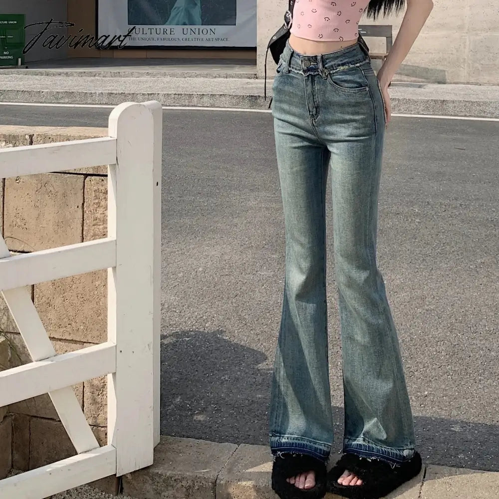Women Vintage Jeans Spring Summer High Waist Slim Denim Blue Casual Female Clothing Flare Pants Office Lady Casual