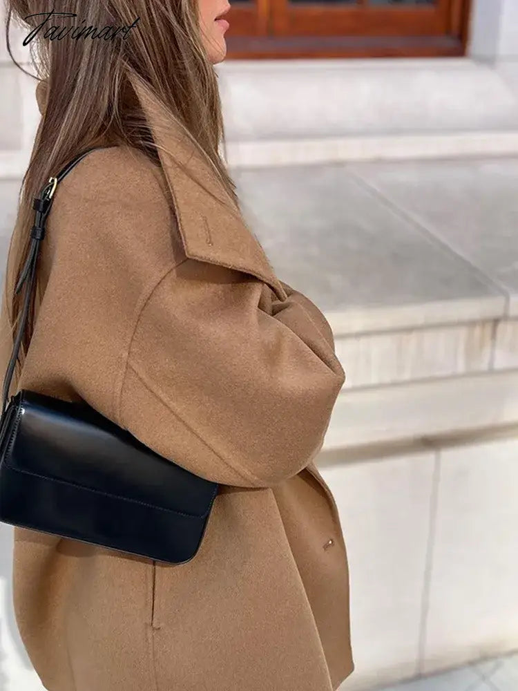 Women Vintage Solid Turn Down Collar Overcoat Loose Long Sleeve Single Breasted Jacket Autumn Fashion Casual Street Outerwear