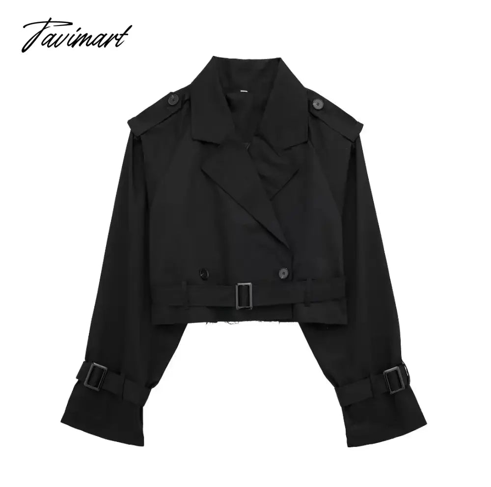 Y2K New European and American Style Women's Short Cut Windbreaker Belt Coat Jacket Women
