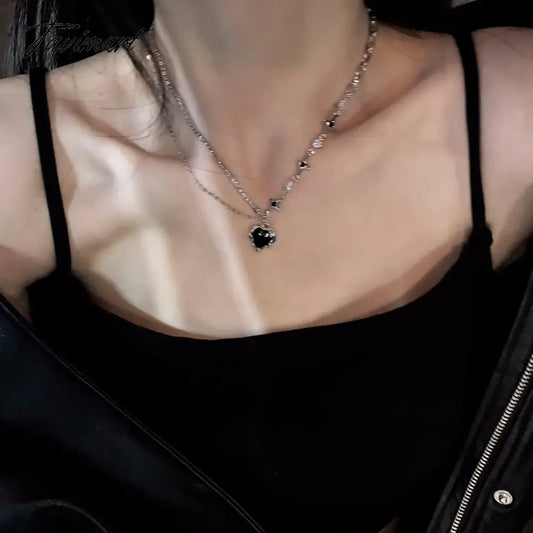 Y2K Star Zircon Pendant Necklace for Women Luxury Sweet Cool Girl Punk Heart Clavicle Chain New Fashion Jewelry Party Gift