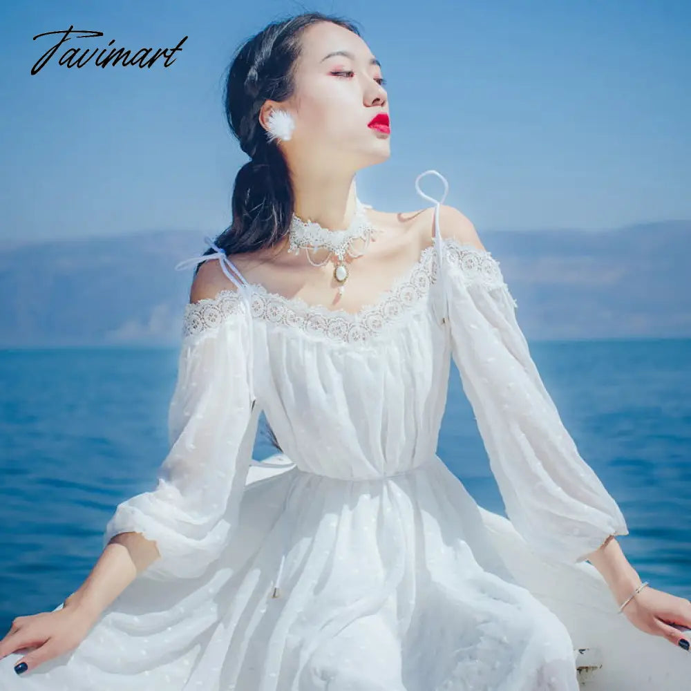 Tavmart New Fashion Chiffon Harness Dress Female Summer Retro Mori Girl Lace Beach Women Party Casual Dresses