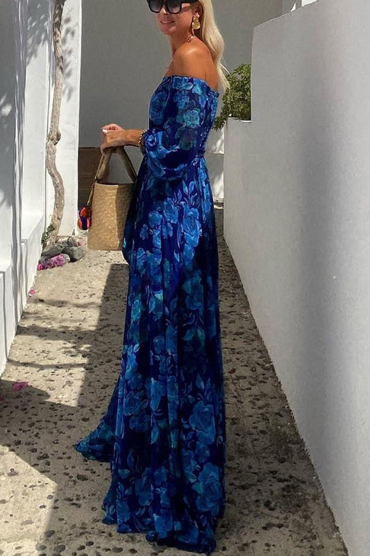 With Love Floral Off Shoulder Back Smocked Vacation Maxi Dress