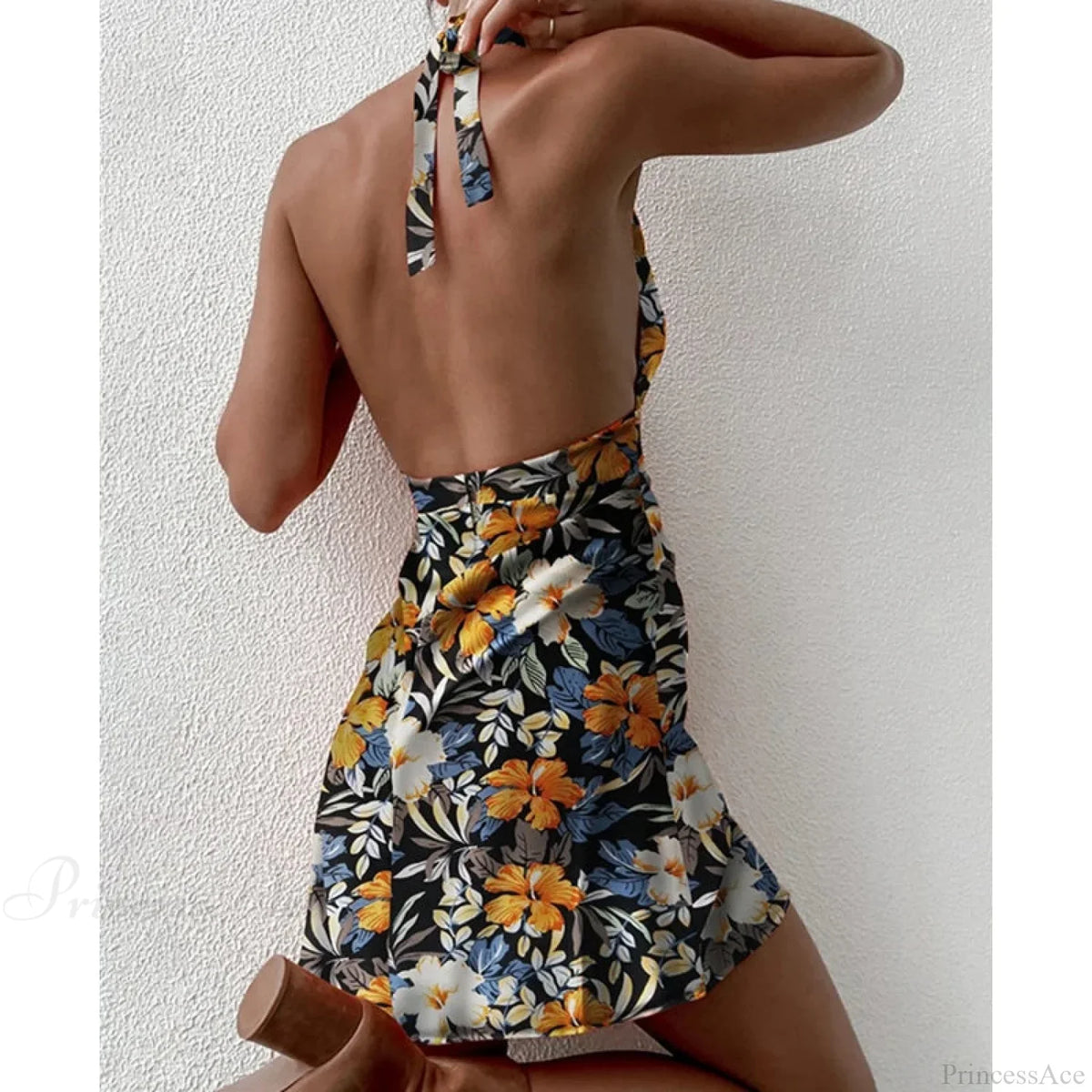 Y2K Floral Sleeveless Halter Neck Backless Floral Dress