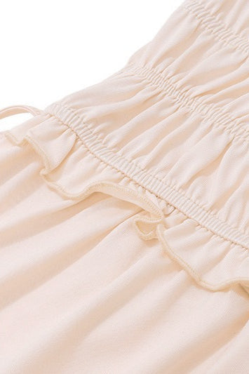 Solid Ruched Crop Top Flared Skirt Set