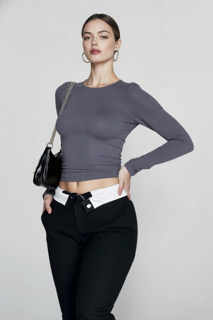 2024 Basic Round Neck Long Sleeve Pullover Tee