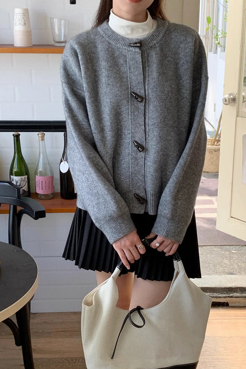Toggle Button Round Neck Cardigan