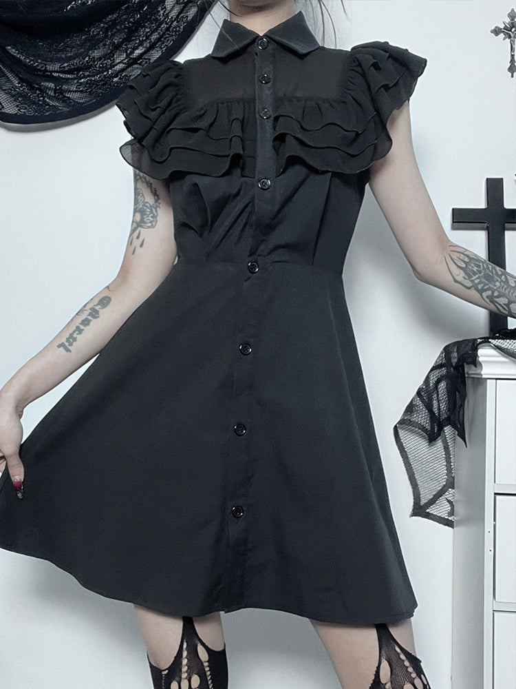 Mall Harajuku E-Girl Mesh Patchwork Black Slim A-Line Party Grunge Aesthetic Streetwear Dress