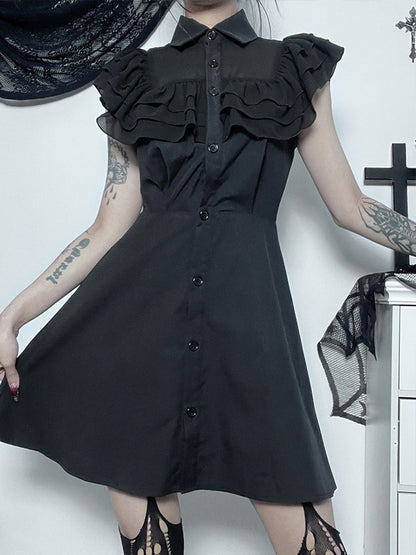 Mall Harajuku E-Girl Mesh Patchwork Black Slim A-Line Party Grunge Aesthetic Streetwear Dress