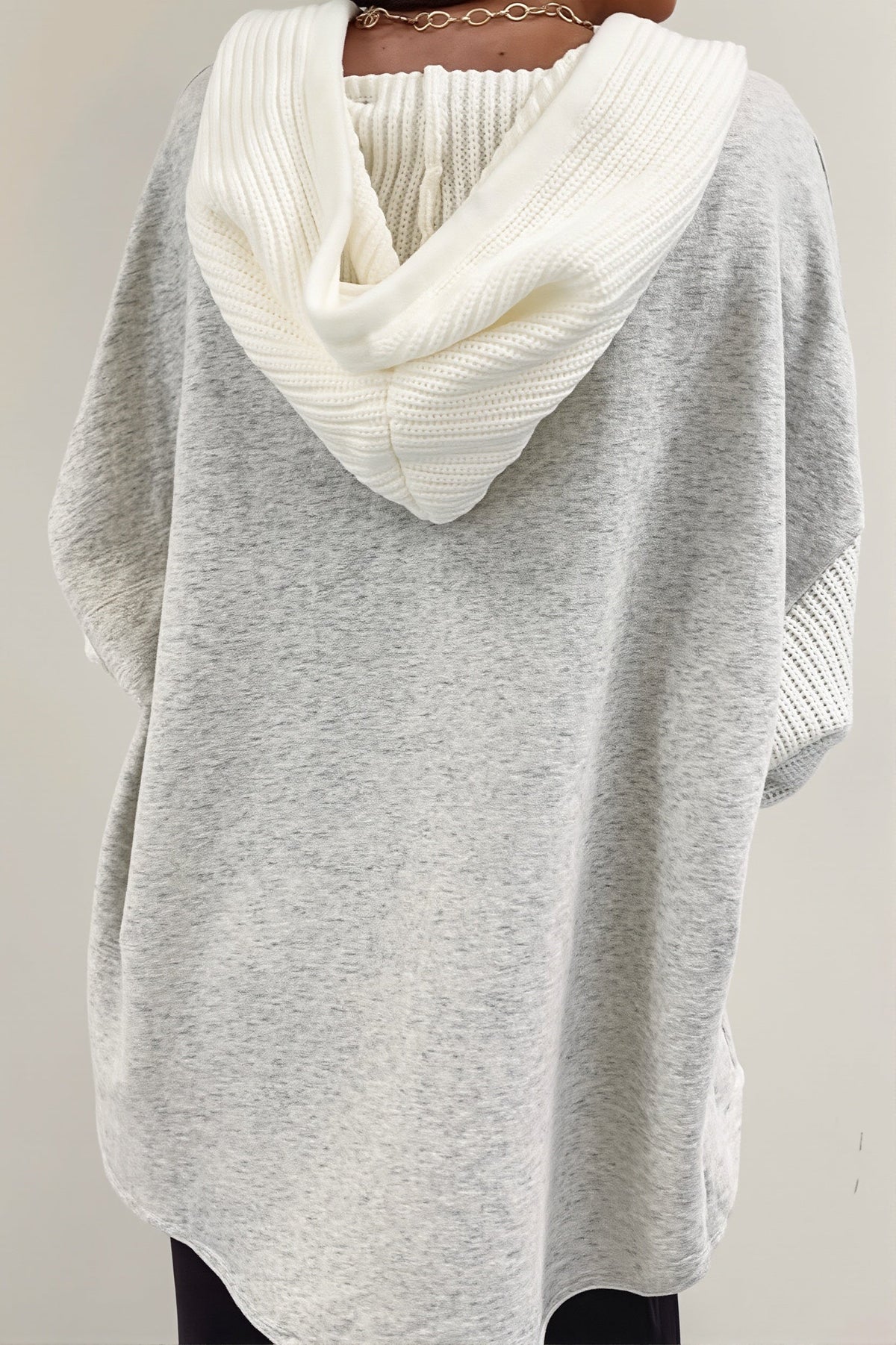 Ribbed Sleeve Patchwork Button Hoodie