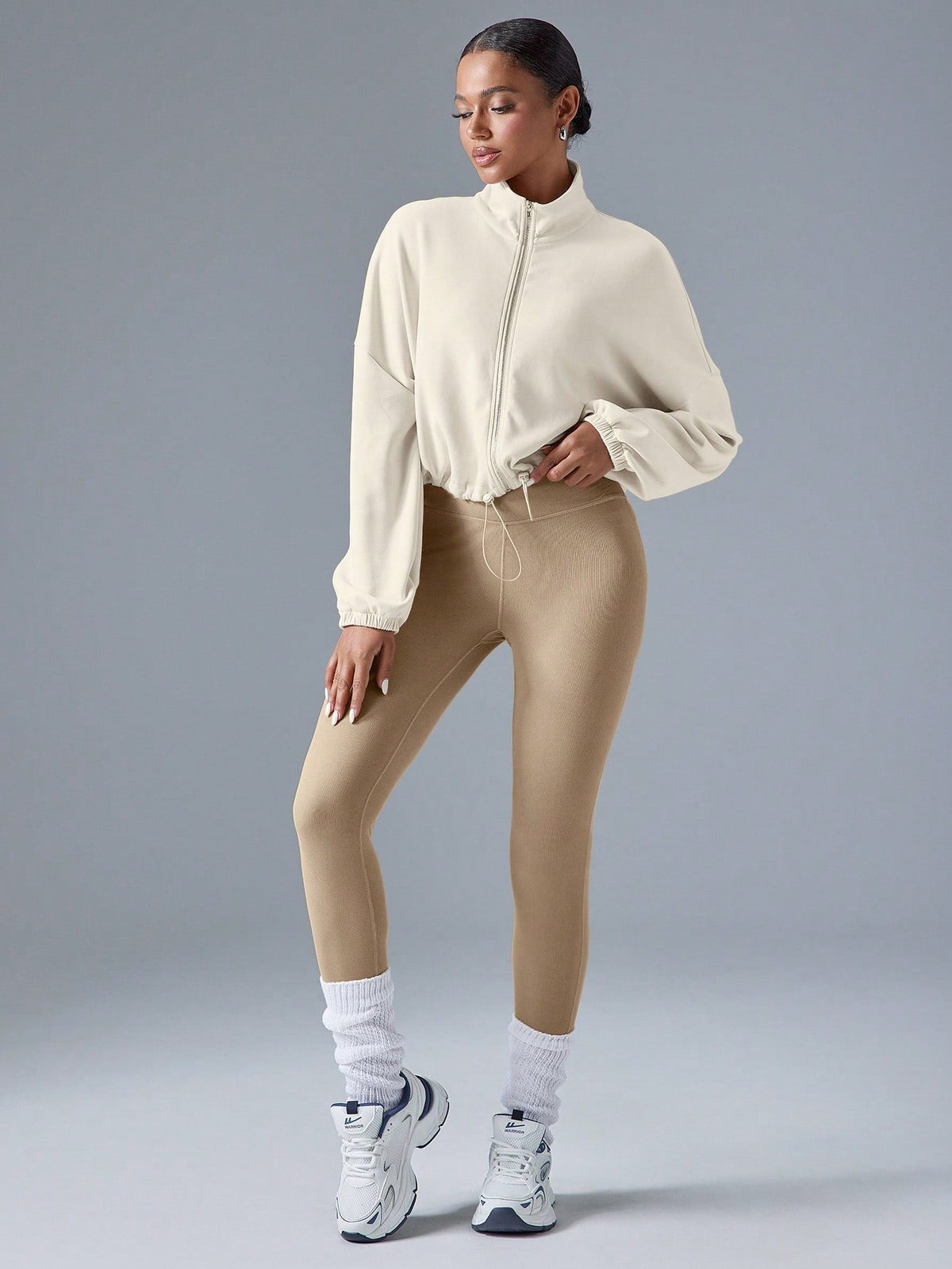 Cropped Zip Jacket For Women With Stand Collar And Pocket Details Lightweight Sporty Outdoor