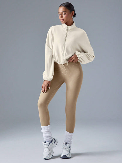 Cropped Zip Jacket For Women With Stand Collar And Pocket Details Lightweight Sporty Outdoor